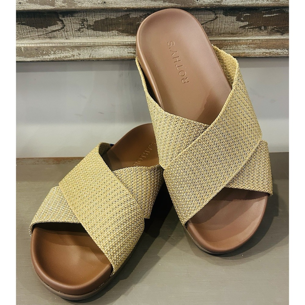 Rothys The Weekend Slide Sandals Size 5.5 Golden Sun Comfort Footbed Slip On - Picture 1 of 9